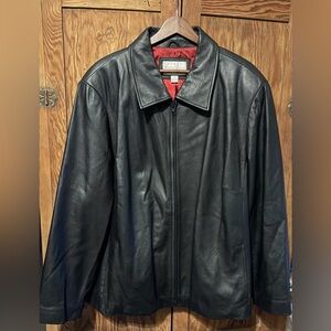 Worthington Women’s Black Leather Jacket with Red Lining. Zip closure. 3X. EUC